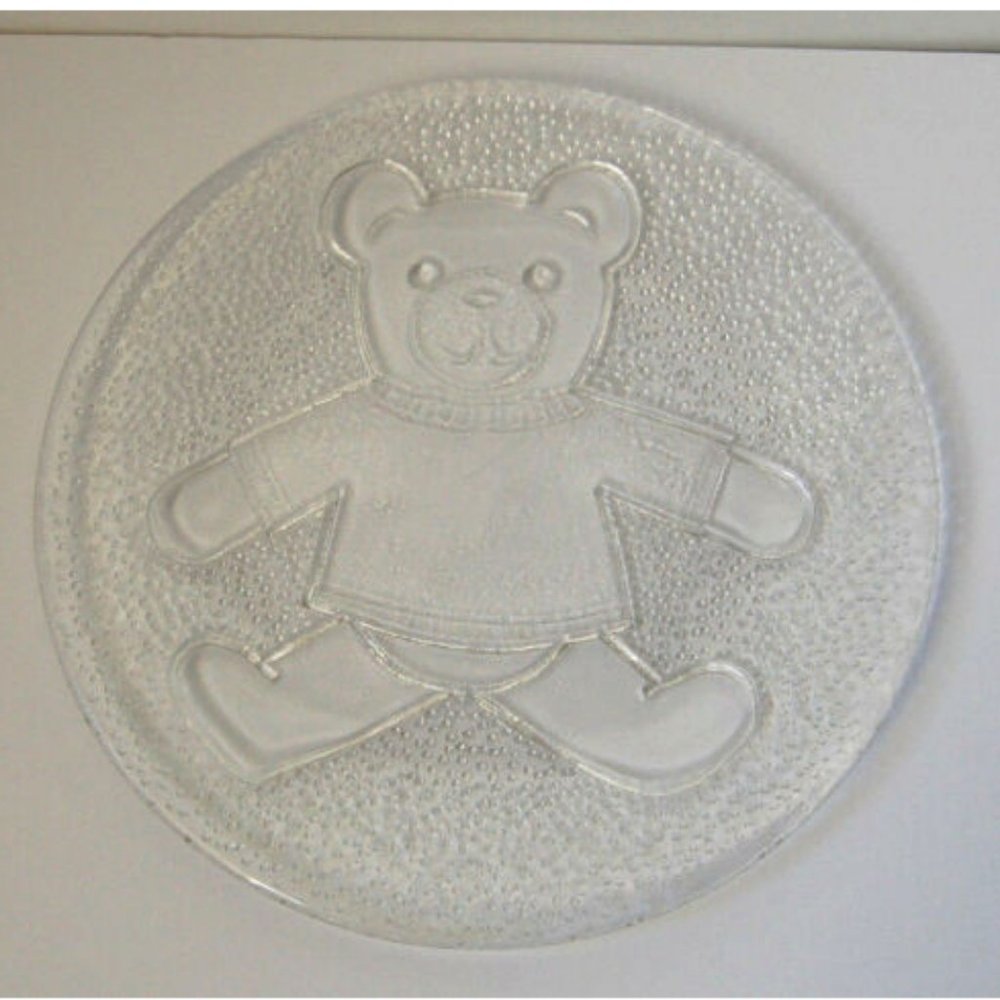Vintage Glass Cake Plate - Nursery Decor Teddy